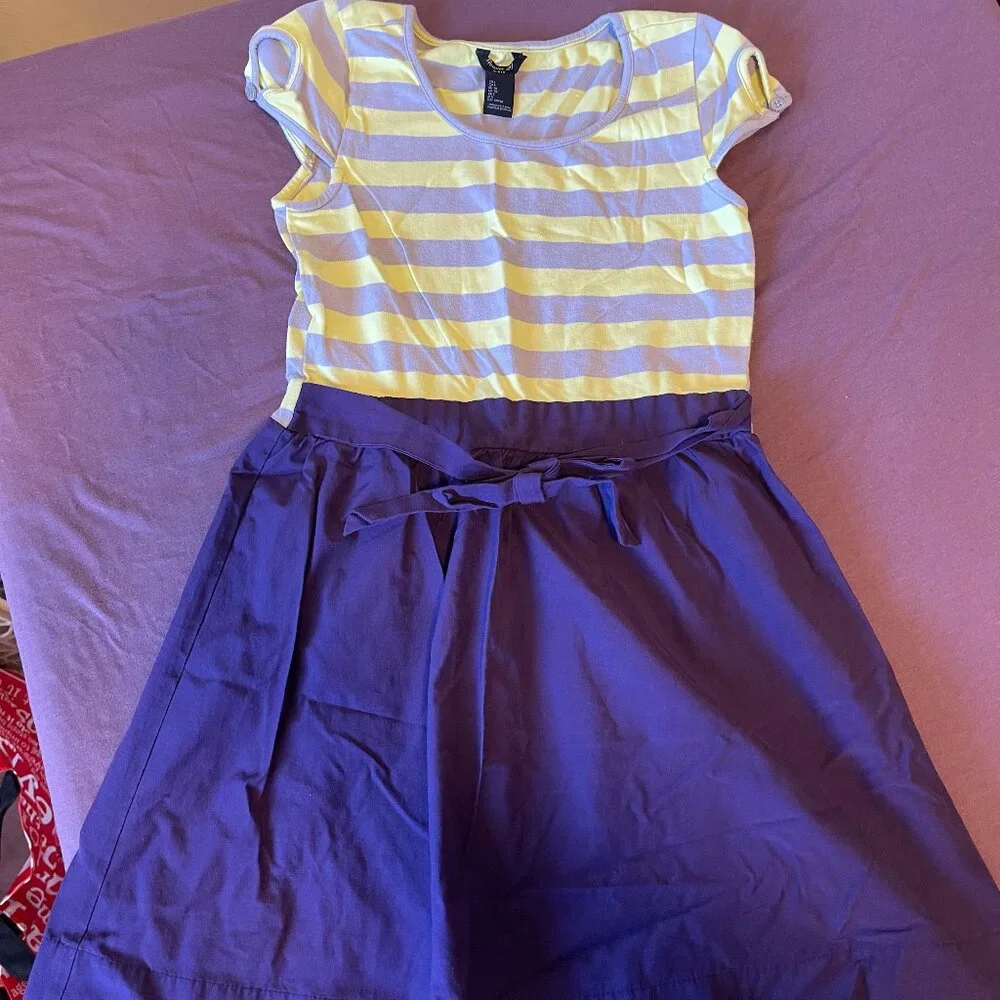 Small 7/8 Purple & Yellow Girls Strip Dress - NEW